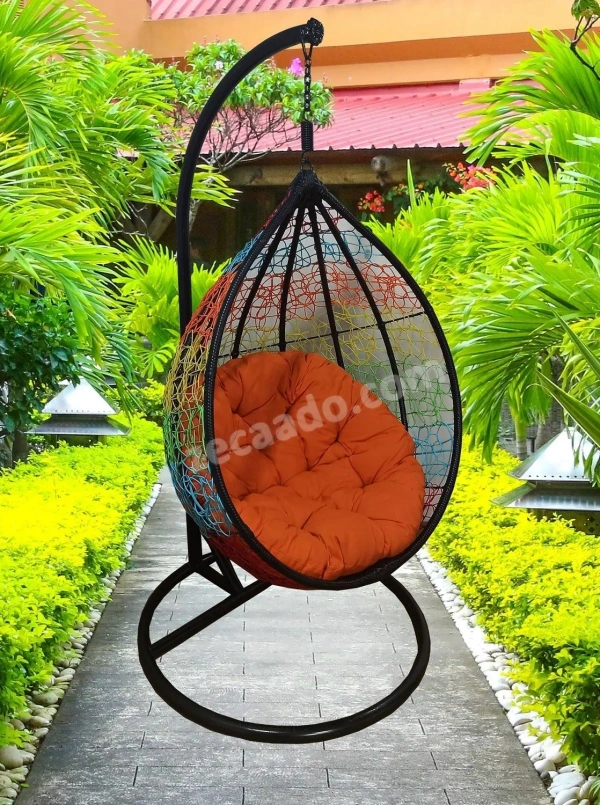 Zecado Spider swing chair for Garden & Outdoor in Mix & Black with Orange Cushion - Multi Color