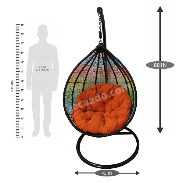 Zecado Spider swing chair for Garden & Outdoor in Mix & Black with Orange Cushion - Multi Color