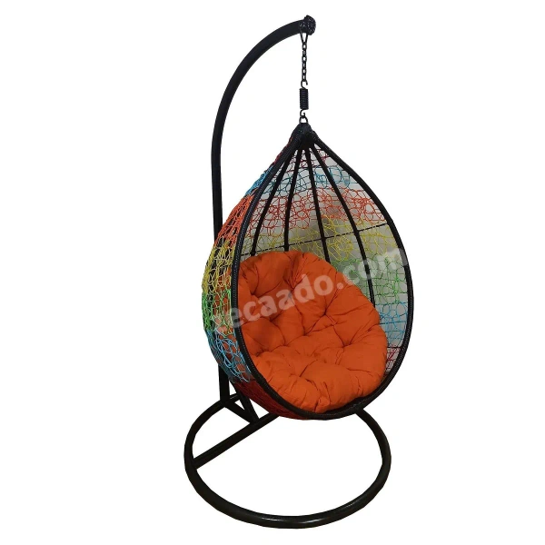 Zecado Spider swing chair for Garden & Outdoor in Mix & Black with Orange Cushion - Multi Color