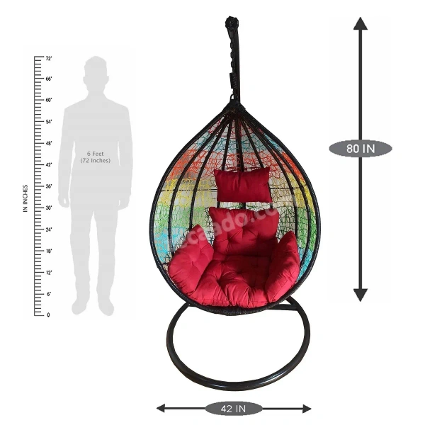 Zecado Spider swing chair for Garden & Outdoor in Mix Colors with Red Sofa Cushion - Multi Color