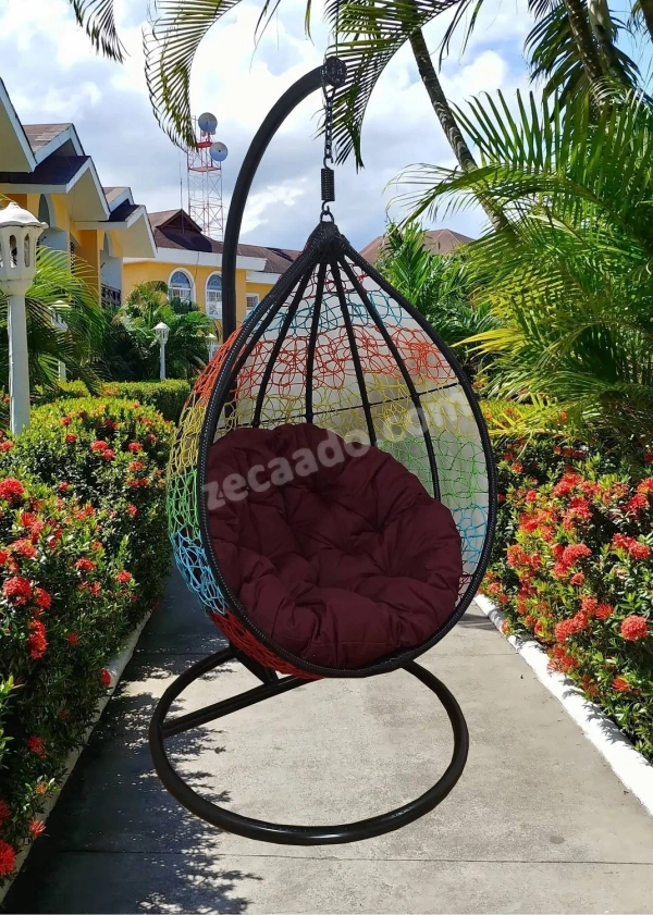 Zecado Spider Swing Chair for Garden & Outdoor in Mix Colors with Maroon Cushion - Multi Color