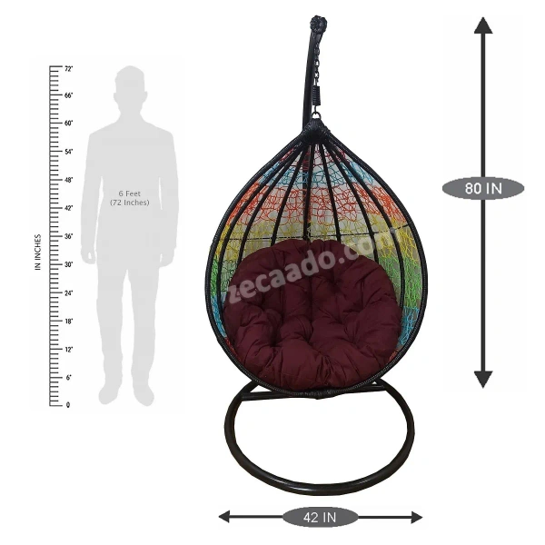Zecado Spider Swing Chair for Garden & Outdoor in Mix Colors with Maroon Cushion - Multi Color