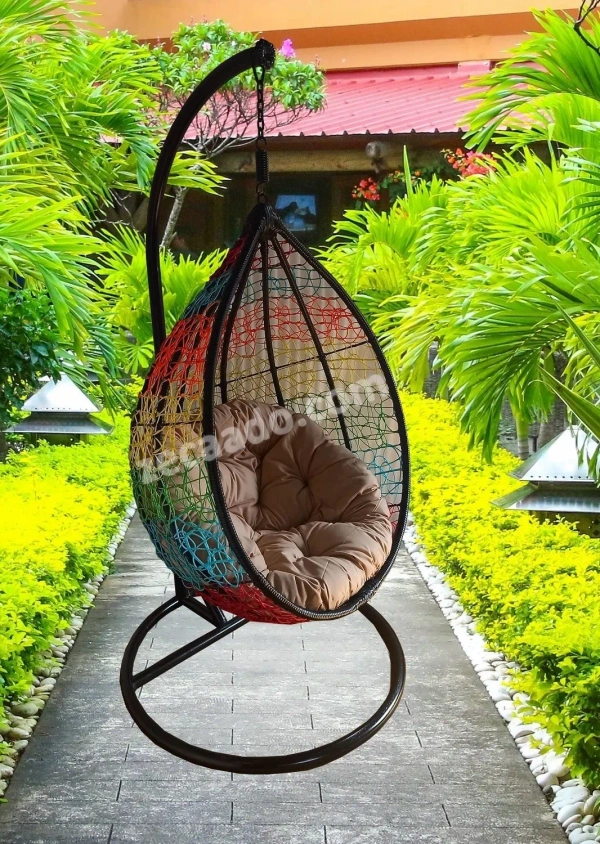 Zecado Spider Swing Chair for Garden & Outdoor in Mix Colors with Fawn Cushion - Multi Color