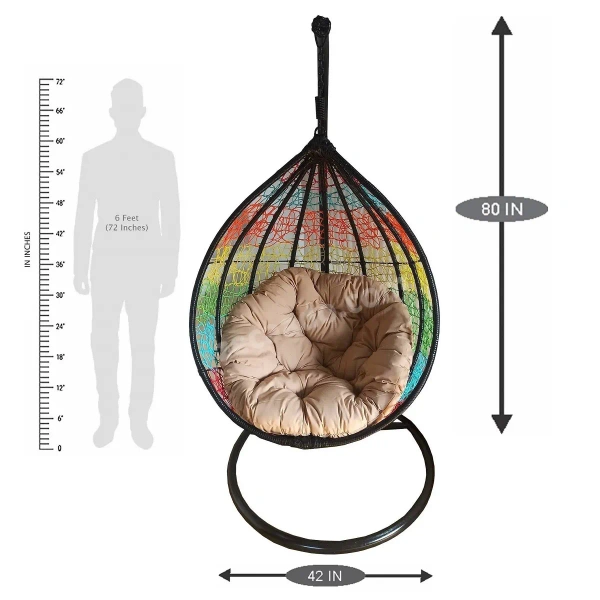 Zecado Spider Swing Chair for Garden & Outdoor in Mix Colors with Fawn Cushion - Multi Color