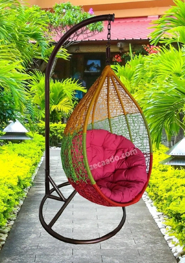 Zecado Spider swing chair for Garden & Outdoor in Mix Colors with Pink Cushion - Multi Color