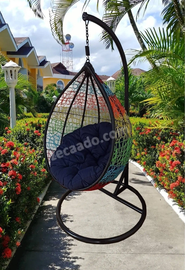 Zecado Spider Swing Chair for Garden & Outdoor in Mix Colors with Blue Cushion - Multi Color