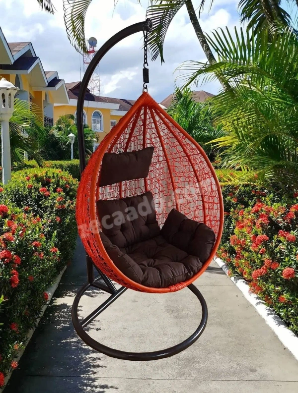 Zecado Spider swing chair for Garden & Outdoor in Orange with Brown Sofa Cushion - Black