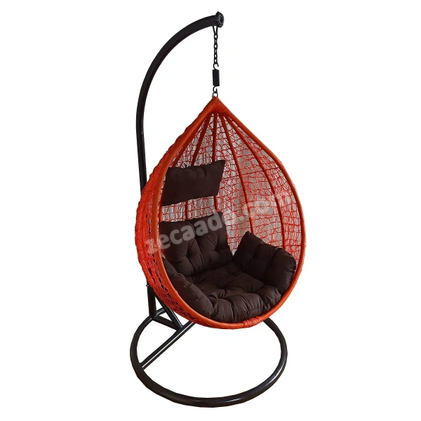 Zecado Spider swing chair for Garden & Outdoor in Orange with Brown Sofa Cushion - Black