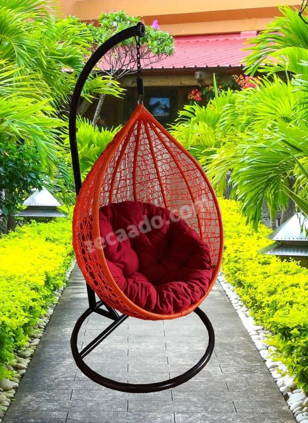 Zecado Spider swing chair for Garden & Outdoor in Orange with Red Cushion - Black