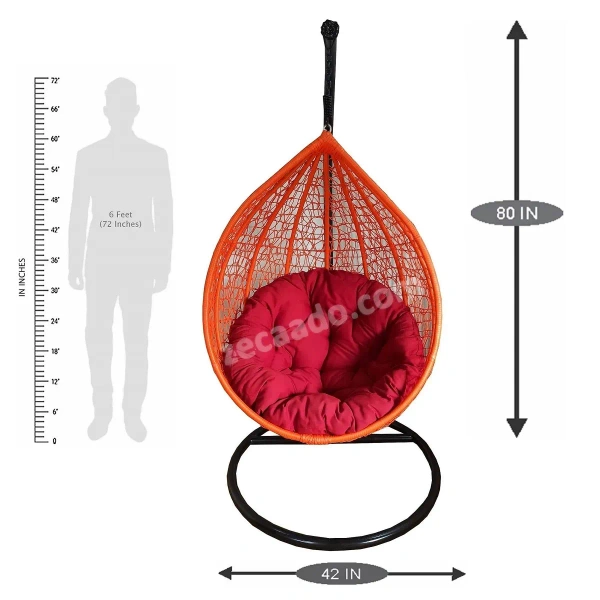 Zecado Spider swing chair for Garden & Outdoor in Orange with Red Cushion - Black