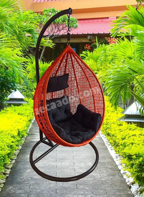 Zecado Spider Swing Chair for Garden & Outdoor in Orange with Black Sofa Cushion - Black