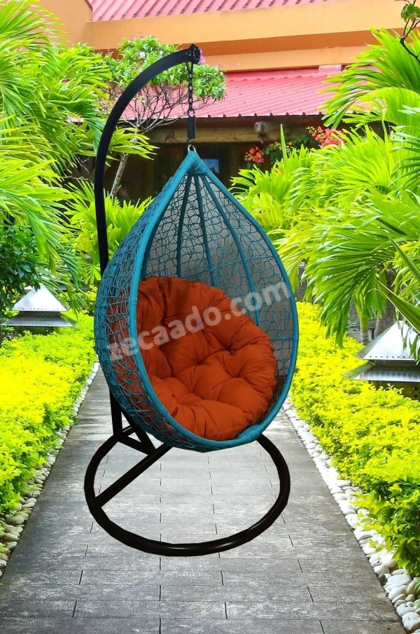 Zecado Spider Swing Chair for garden & outdoor in Turquoise with Orange Cushion - Black