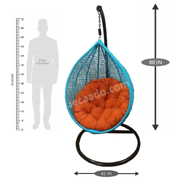 Zecado Spider Swing Chair for garden & outdoor in Turquoise with Orange Cushion - Black