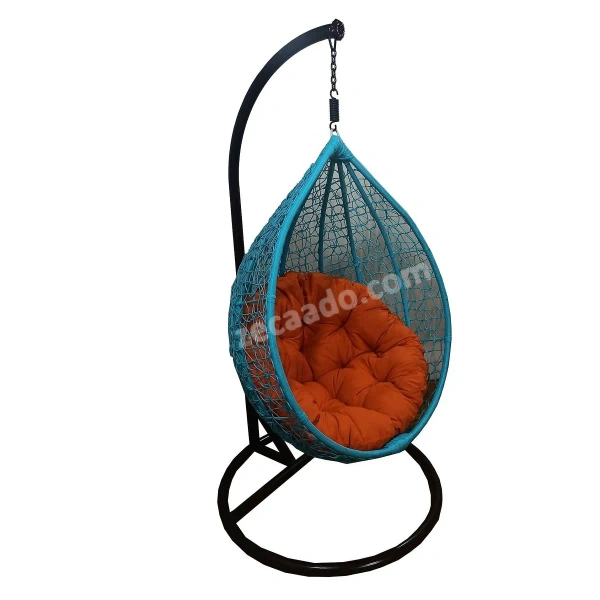 Zecado Spider Swing Chair for garden & outdoor in Turquoise with Orange Cushion - Black