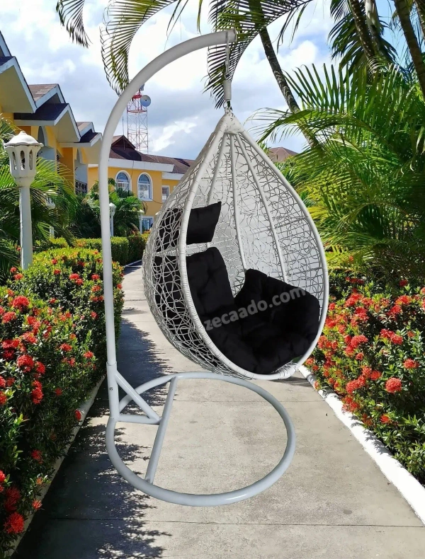 Zecado Spider Swing Chair for garden & outdoor in White with Black Sofa Cushion - Black