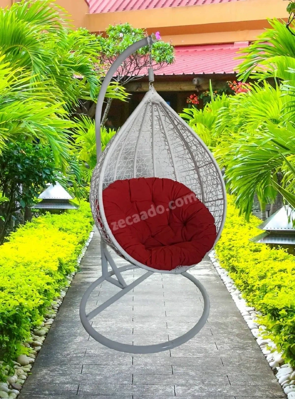 Zecado Spider Swing Chair for garden & outdoor in White with Red Cushion - White