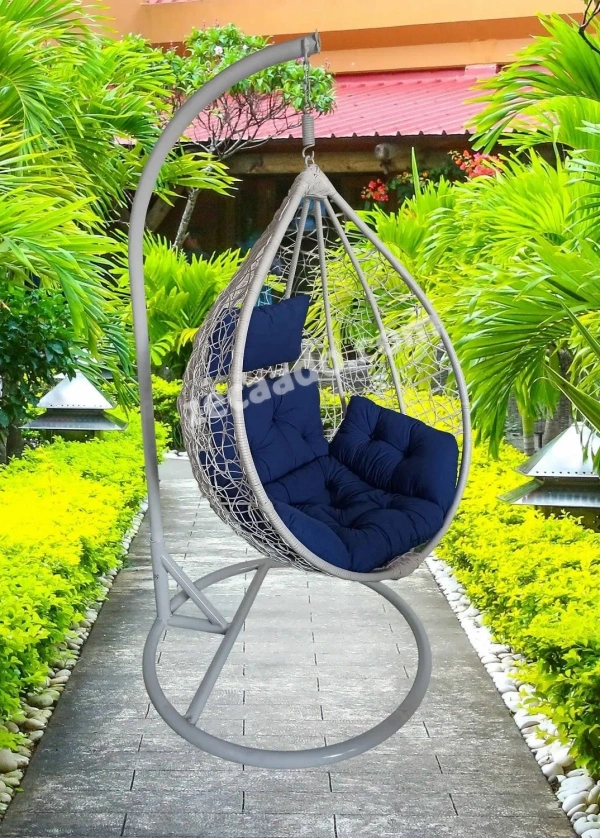 Zecado Spider Swing Chair for garden & outdoor in White with Blue Sofa Cushion - Blue