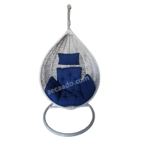 Zecado Spider Swing Chair for garden & outdoor in White with Blue Sofa Cushion - White