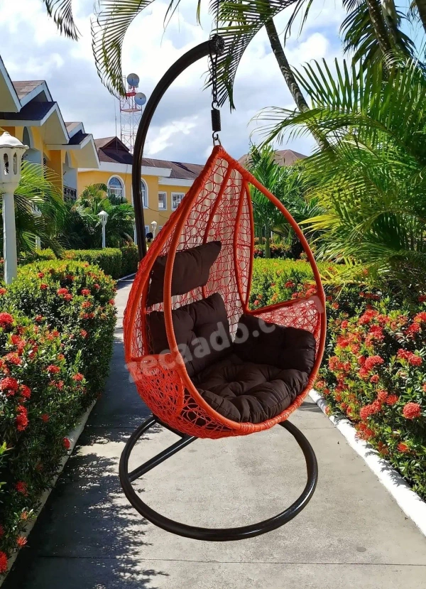 Zecado Spider Swing Chair for Garden & Outdoor with Pockets in Orange with Brown Sofa Cushion - Brown