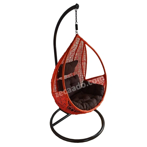 Zecado Spider Swing Chair for Garden & Outdoor with Pockets in Orange with Brown Sofa Cushion - Brown