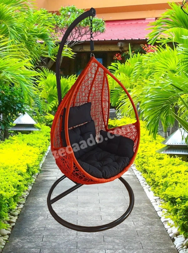 Zecado Spider Swing Chair for Garden & Outdoor with Pockets in Orange with Black Sofa Cushion - Orange