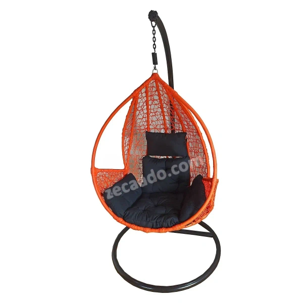 Zecado Spider Swing Chair for Garden & Outdoor with Pockets in Orange with Black Sofa Cushion - Orange