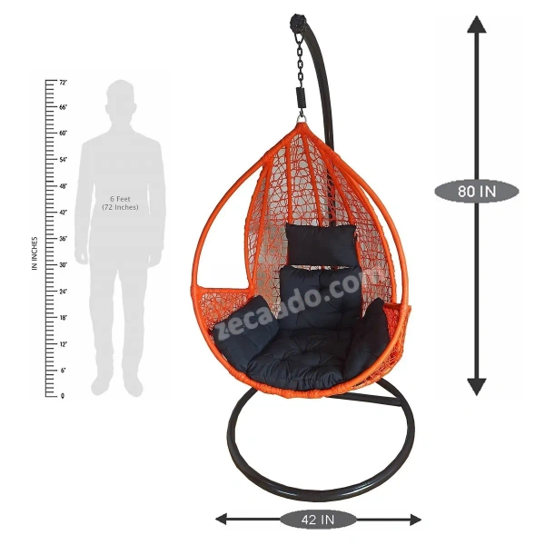 Zecado Spider Swing Chair for Garden & Outdoor with Pockets in Orange with Black Sofa Cushion - Orange