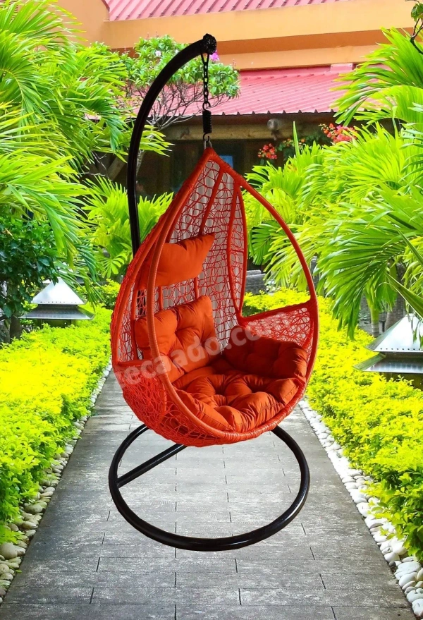 Zecado Spider Swing Chair for garden & outdoor with Pockets in Orange with Orange Sofa Cushion - Orange