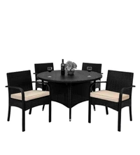 Zecado Texas 4 Seater Outdoor Dining Set in Black Couduroy Finish with Off-White Cushions - Black