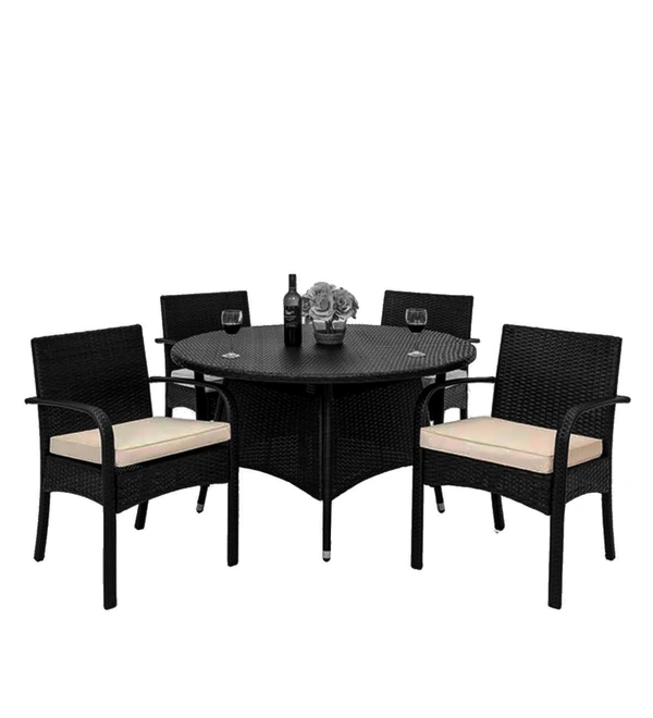 Zecado Texas 4 Seater Outdoor Dining Set in Black Couduroy Finish with Off-White Cushions - Black