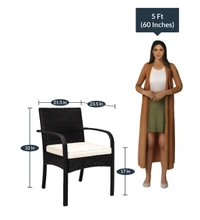 Zecado Texas 4 Seater Outdoor Dining Set in Black Couduroy Finish with Off-White Cushions - Black