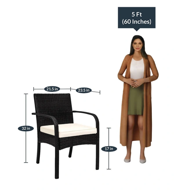 Zecado Texas 4 Seater Outdoor Dining Set in Black Couduroy Finish with Off-White Cushions - Black