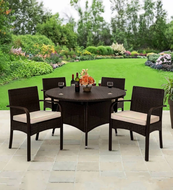 Zecado Texas 4 Seater Outdoor Dining Set in Brown Couduroy Finish with Off-White Cushions - Brown