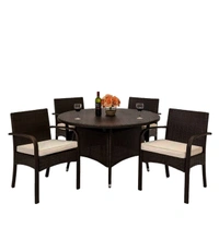 Zecado Texas 4 Seater Outdoor Dining Set in Brown Couduroy Finish with Off-White Cushions - Brown