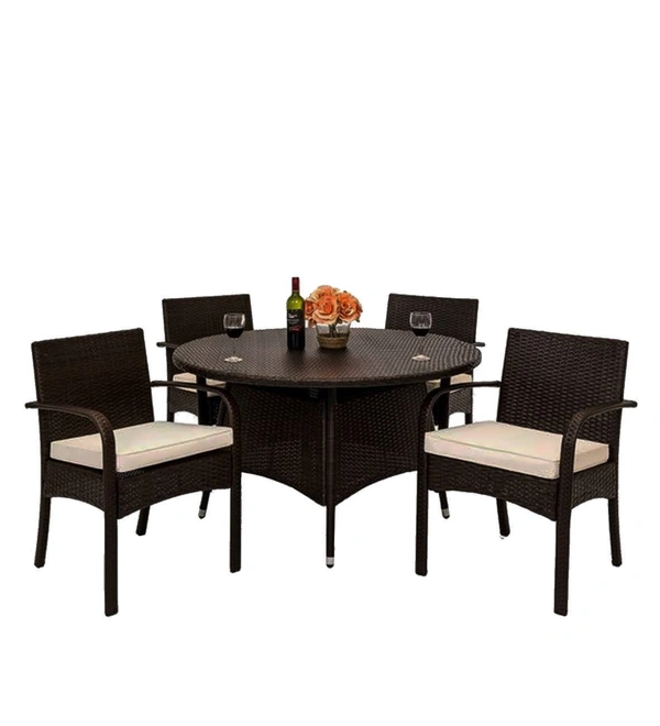 Zecado Texas 4 Seater Outdoor Dining Set in Brown Couduroy Finish with Off-White Cushions - Brown