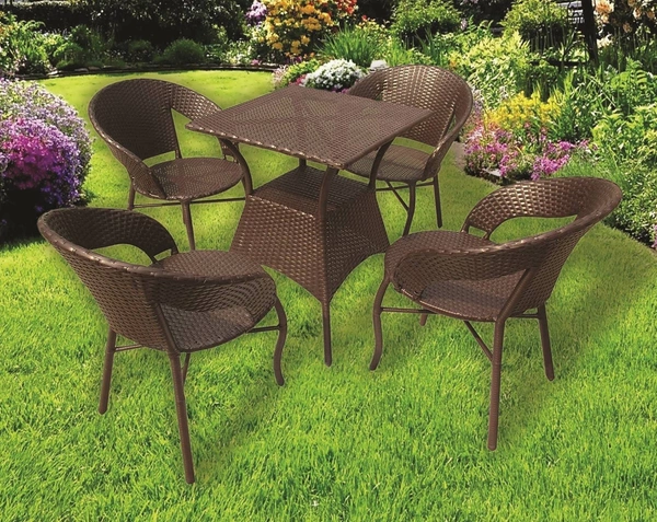 Zecado Tom 4 seater Patio Coffee Table Set In Brown Corduroy Finish - Brown