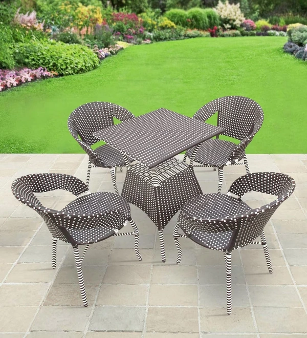 Zecado Tuffy 4 Seater Patio Coffee Table Set In Off-White Corduroy Finish - Brown & White