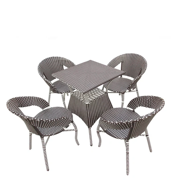 Zecado Tuffy 4 Seater Patio Coffee Table Set In Off-White Corduroy Finish - Brown & White