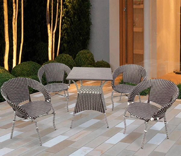 Zecado Tuffy 4 Seater Patio Coffee Table Set In Off-White Corduroy Finish - Brown & White