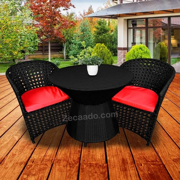 Zecado Zeus 2 Seater Patio Coffee Table Set in Black Corduroy Finish with Red Cushion - Black, Red