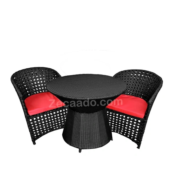 Zecado Zeus 2 Seater Patio Coffee Table Set in Black Corduroy Finish with Red Cushion - Black, Red