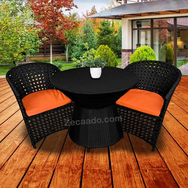 Zecado Zeus 2 Seater Patio Coffee Table Set in Black Corduroy Finish with Orange Cushion - Black, Orange