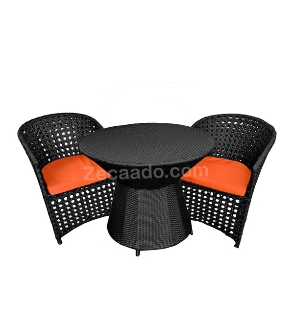 Zecado Zeus 2 Seater Patio Coffee Table Set in Black Corduroy Finish with Orange Cushion - Black, Orange