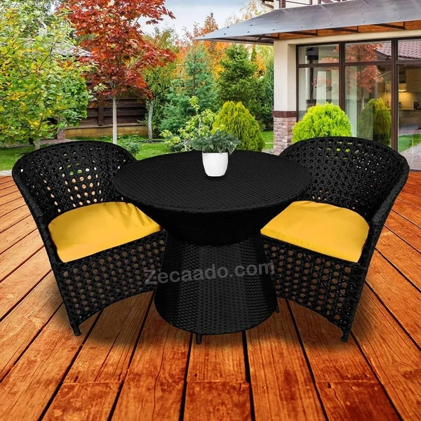 Zecado Zeus 2 Seater Patio Coffee Table Set in Black Corduroy Finish with Yellow Cushion - Black, Yellow