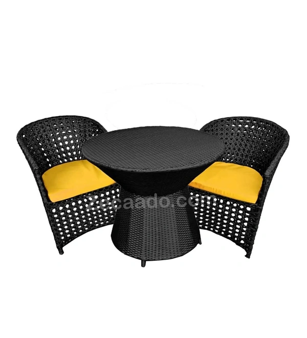 Zecado Zeus 2 Seater Patio Coffee Table Set in Black Corduroy Finish with Yellow Cushion - Black, Yellow