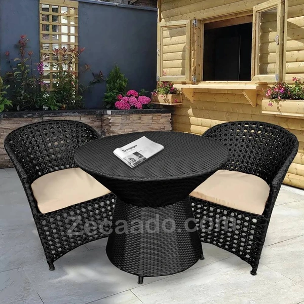 Zecado Zeus 2 Seater Patio Coffee Table Set in Black Corduroy Finish with Off-White Cushion - Black, Off-White