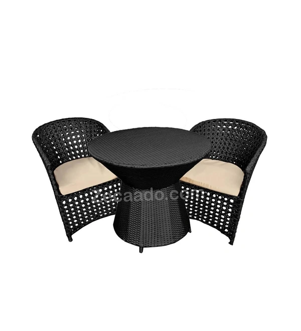 Zecado Zeus 2 Seater Patio Coffee Table Set in Black Corduroy Finish with Off-White Cushion - Black, Off-White