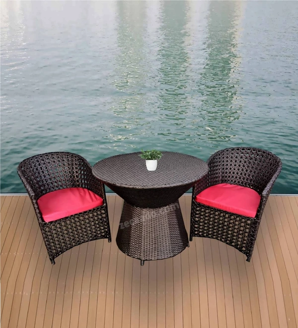 Zecado Zeus 2 Seater Patio Coffee Table Set in Brown Corduroy Finish with Red Cushion - Brown, Red