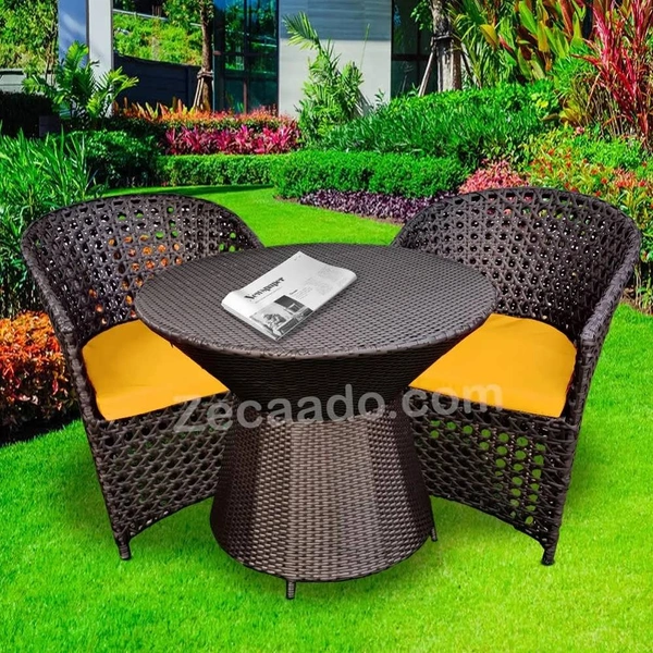 Zecado Zeus 2 Seater Patio Coffee Table Set in Brown Corduroy Finish with Yellow Cushion - Brown, Yellow