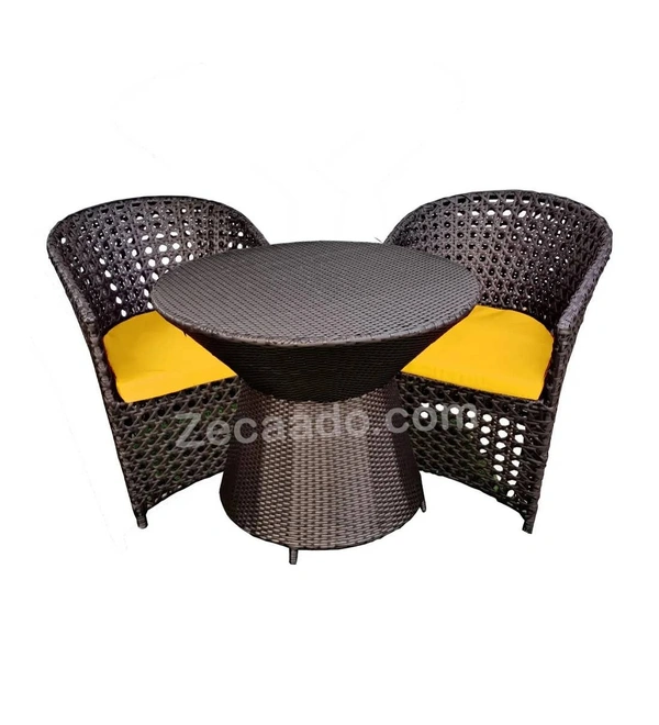 Zecado Zeus 2 Seater Patio Coffee Table Set in Brown Corduroy Finish with Yellow Cushion - Brown, Yellow